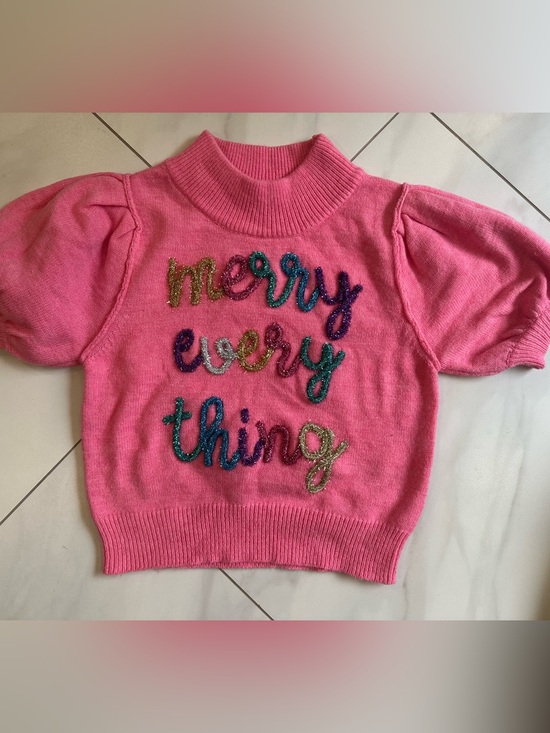 Peach Love California Sweaters - Women’s Peach Love California Pink Glitter "Merry Everything" Knit Sweater